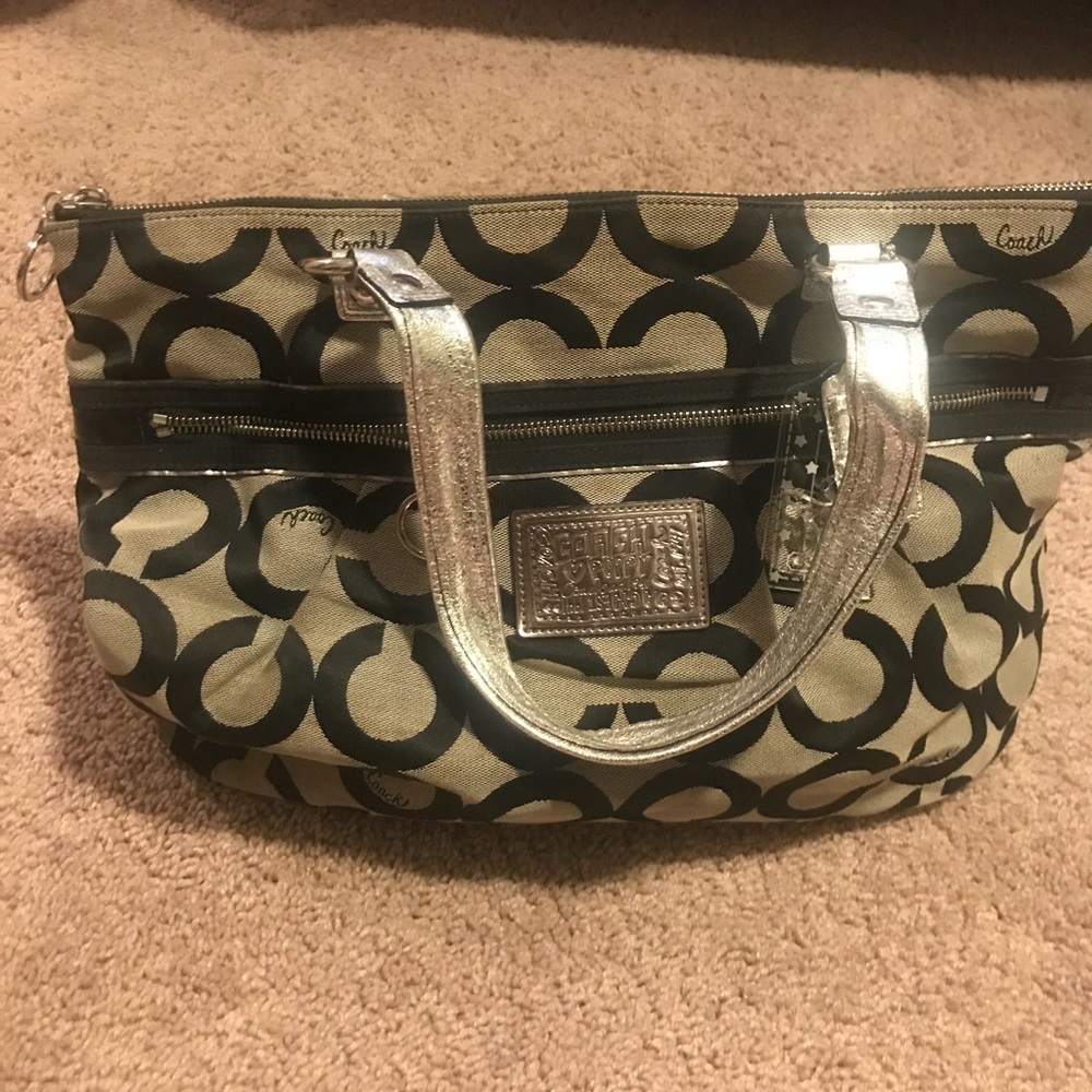 Black and grey coach purse